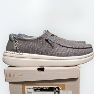 Hey Dude Wendy Rise Leopard Linen Lace Up Loafers Shoe's Color Stone Gray Size 8
